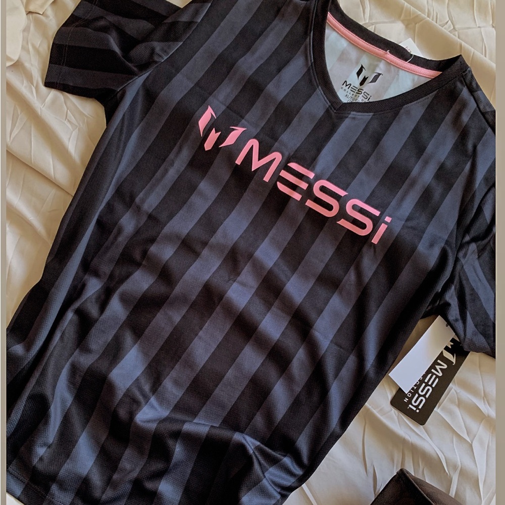 Messi Black and Pink Striped Jersey